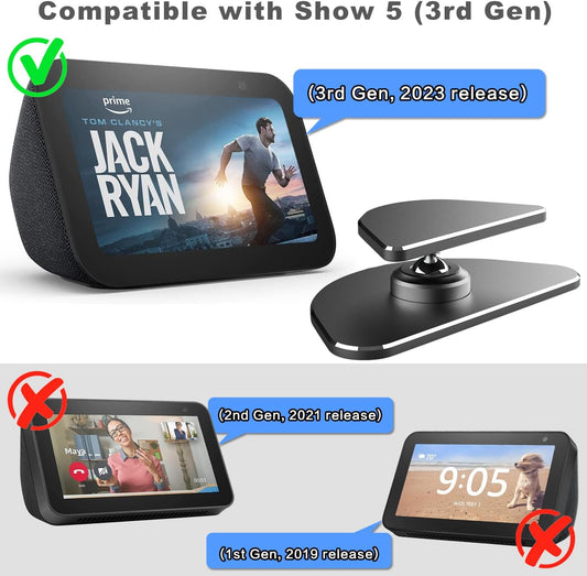 ezbnb Adjustable Stand for Echo Show 5 (3rd Gen), Aluminum Smart Display Stand with Strong Magnetic, Full Anti-Slip Base, Tilt + Swivel, Compatible with Show 5 (3rd Gen)& iPhone 14 - PuriLite