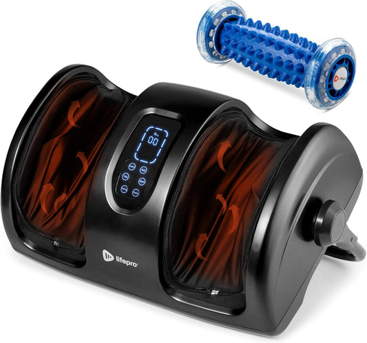 LifePro Calf Massager With 2 Heat Levels -Lightweight Foot Massager Machine -360° Adjustable Leg & Feet Massage with Remote Control (Black) (Black)