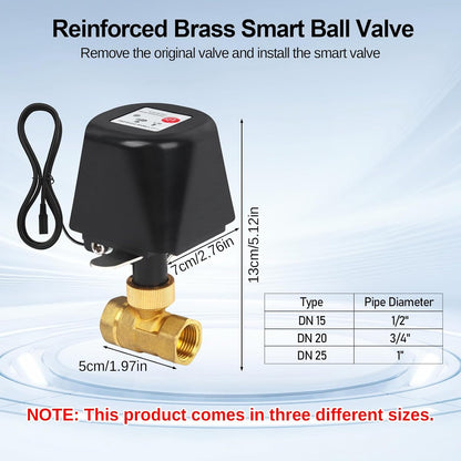 WiFi & Bluetooth Smart Water Valve DN15 (1/2") | Automatic Water Shutoff Controller | App & Voice Control | Alexa & Google Assistant Compatible