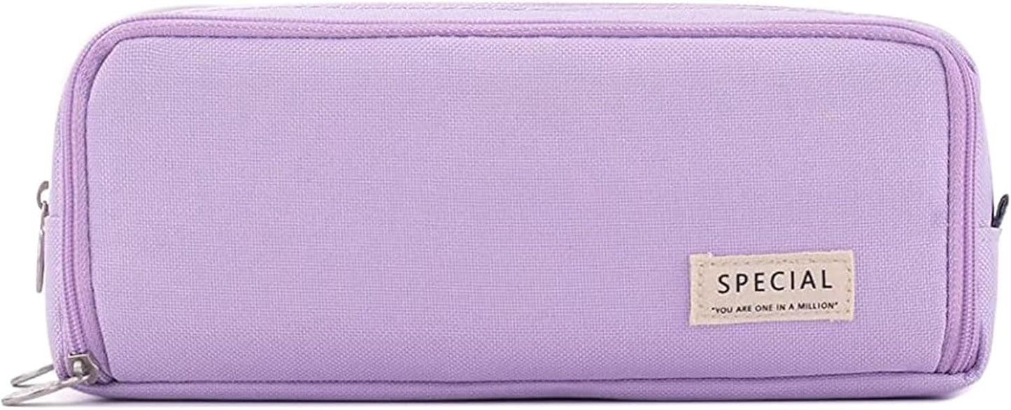 Big Capacity Pencil Case, OLIYuMi 3 Compartment Pencil Pouch Pencil Bag Storage Box Stationery Organizer Makeup Bag with Zipper Closure for Student Office College Boys and Girls (Pink)