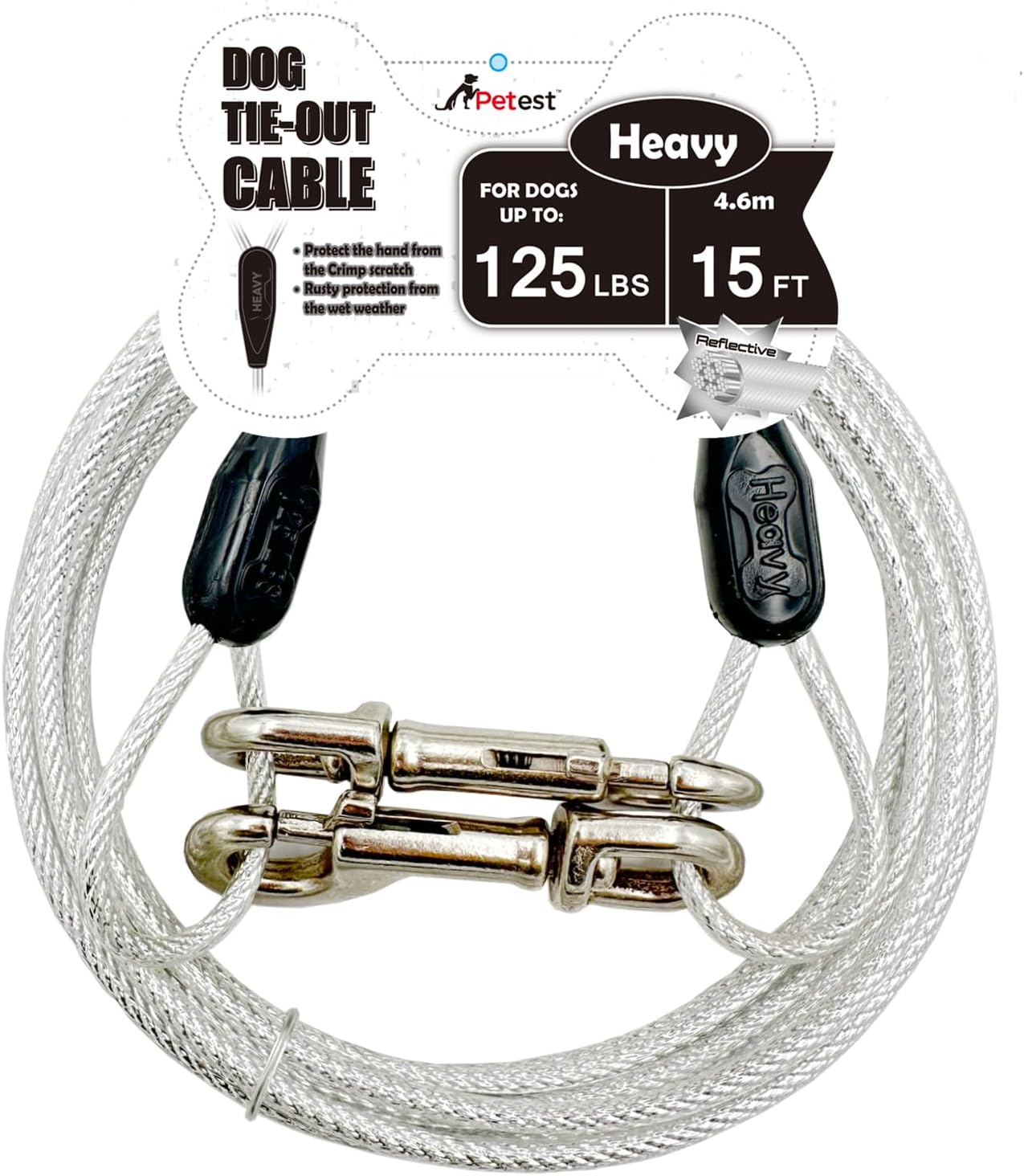 Petest 25ft Reflective Tie-Out Cable for Small Dogs Up to 35 Pounds