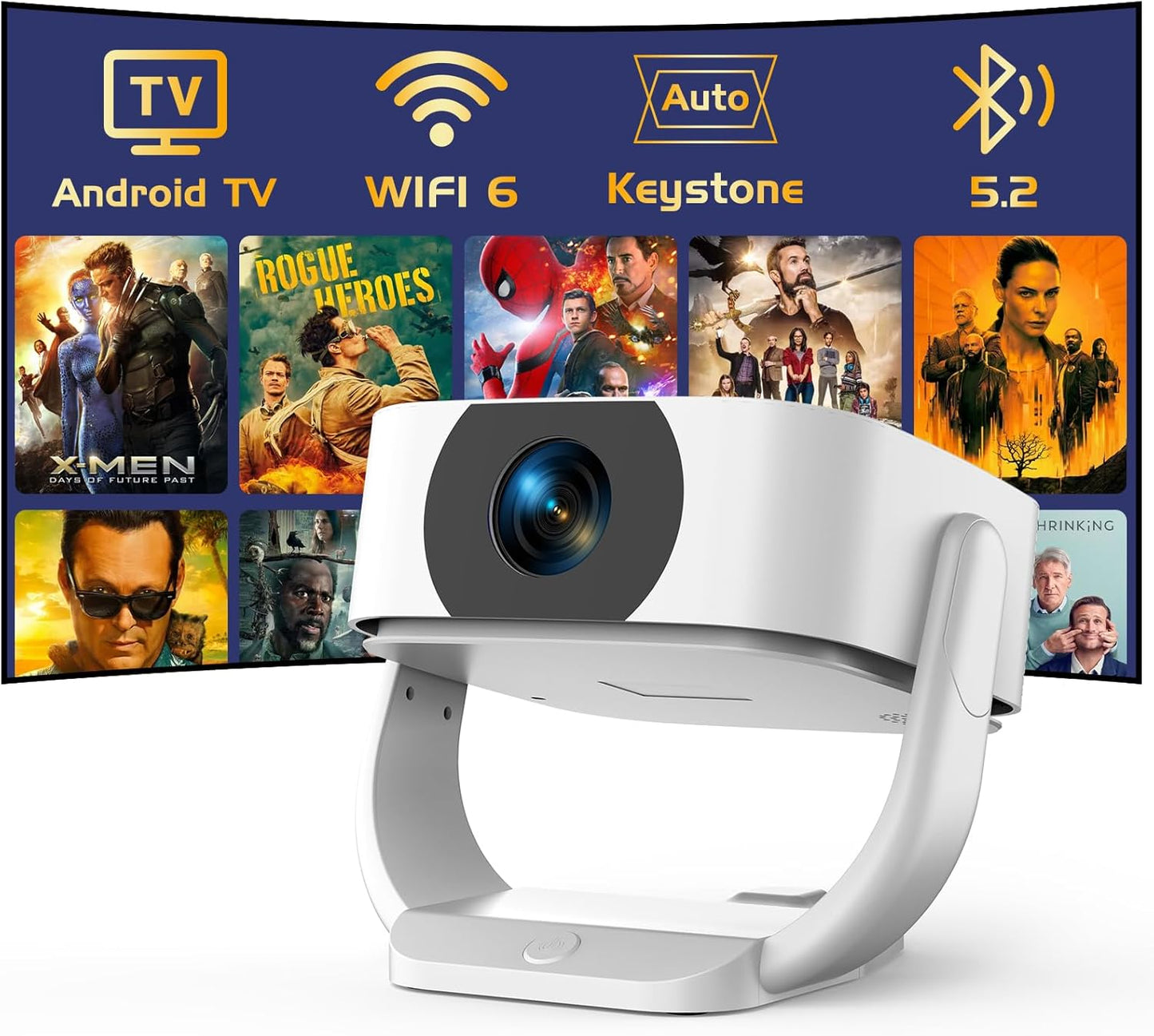 【Built-in Apps】 4K Projector with WiFi6 and Bluetooth, Native 1080P Mini Projector with Electric Focus & Auto Keystone, 360° Rotation Portable Outdoor Movie Projector for Phone/Laptop/USB