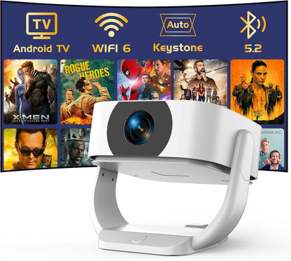 【Built-in Apps】 4K Projector with WiFi6 and Bluetooth, Native 1080P Mini Projector with Electric Focus & Auto Keystone, 360° Rotation Portable Outdoor Movie Projector for Phone/Laptop/USB
