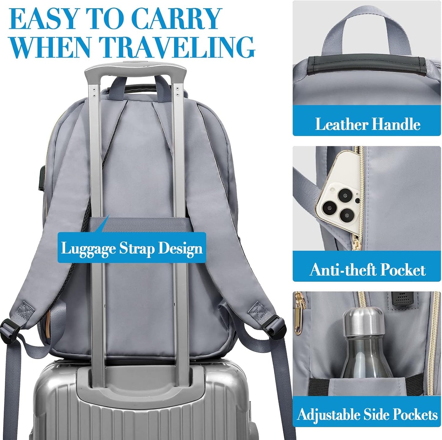 Laptop Backpack for Women Men, Large School Backpack for Girls with USB Charging Port, 17.3 Inch Work Travel Laptop Back Pack, College Student Bookbag Casual Daypacks, Black