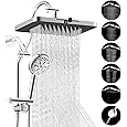 Hibbent Upgraded All Metal 10"Rainfall Showerhead Combo, High Pressure Shower Head with 10-Spray Mode Handheld, Innovative 4-way Diverter with Pause Mode, 71'' Shower Hose and Handheld Holder, Chrome