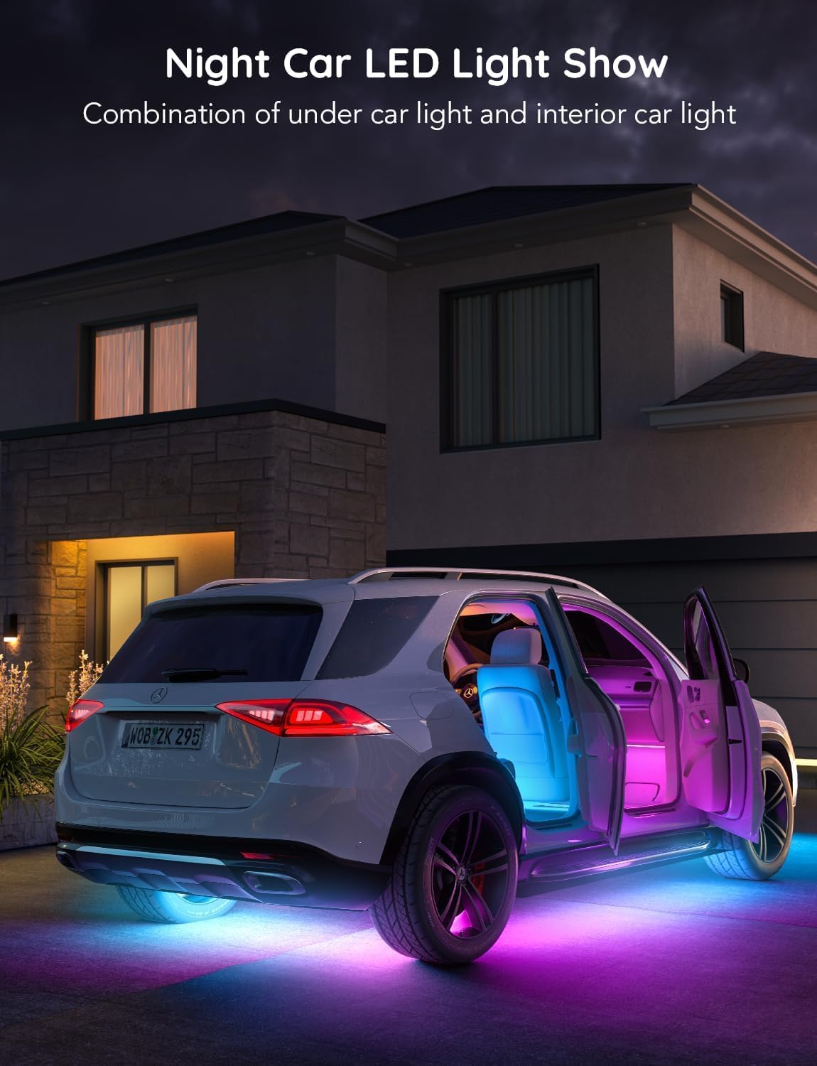 RGBIC Car LED Strip Lights with App Control, 16 Million Colors, Music Sync, 30 Scene Modes, Waterproof Interior Car Lighting, 2-Line Design, Universal Fit for Cars & SUVs (12V) - PuriLite