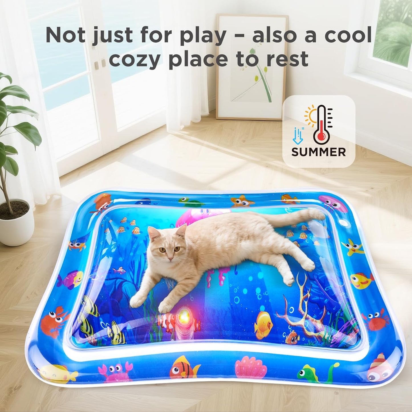 FATBEE New Thickened Cat Water Mat with Light,Anti-Scratch Water Sensor Play Mat，Water Sensor Play Mat for Cats, Cool Comfort Water Sensor Pad