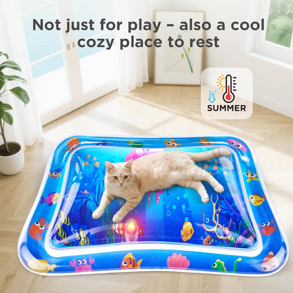 FATBEE New Thickened Cat Water Mat with Light,Anti-Scratch Water Sensor Play Mat，Water Sensor Play Mat for Cats, Cool Comfort Water Sensor Pad