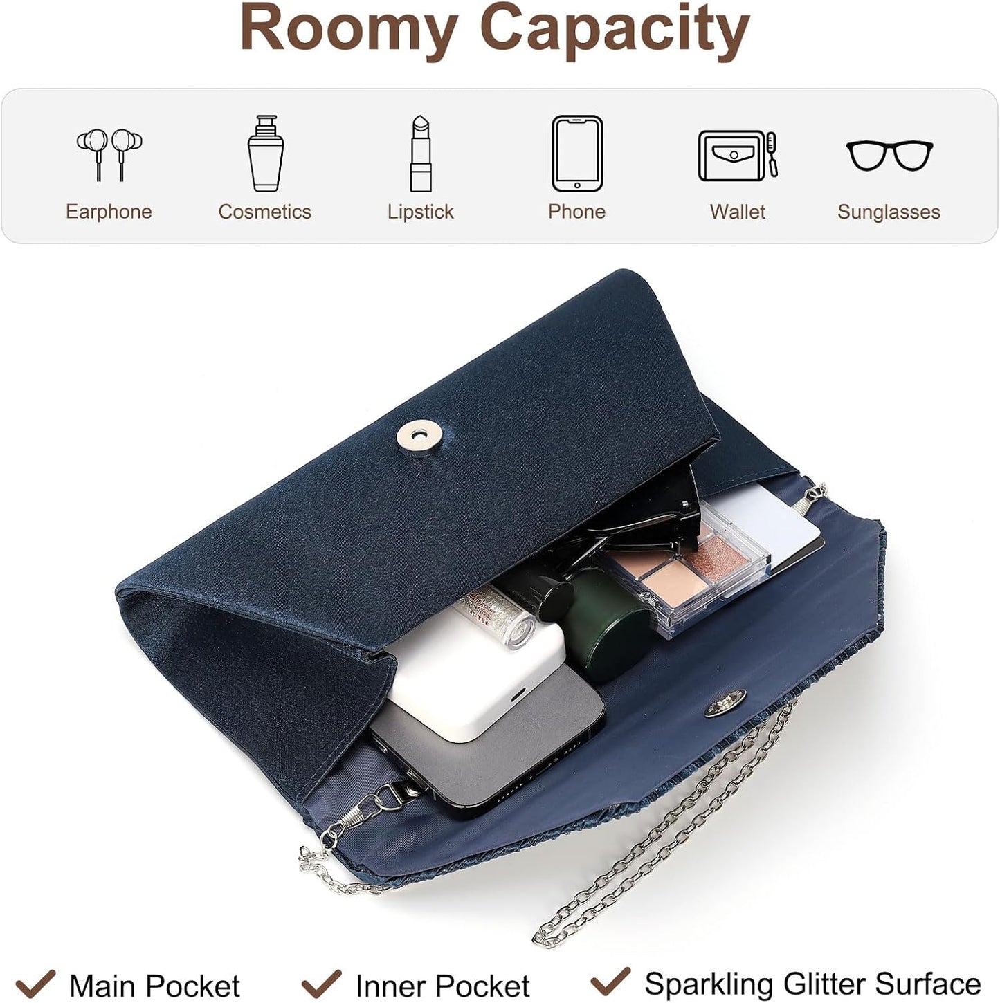DTGN Evening Bags Clutch Purses for Women Formal, Purse Handbag Crossbody Bag Rhinestone Shoulder Bag for Wedding Party
