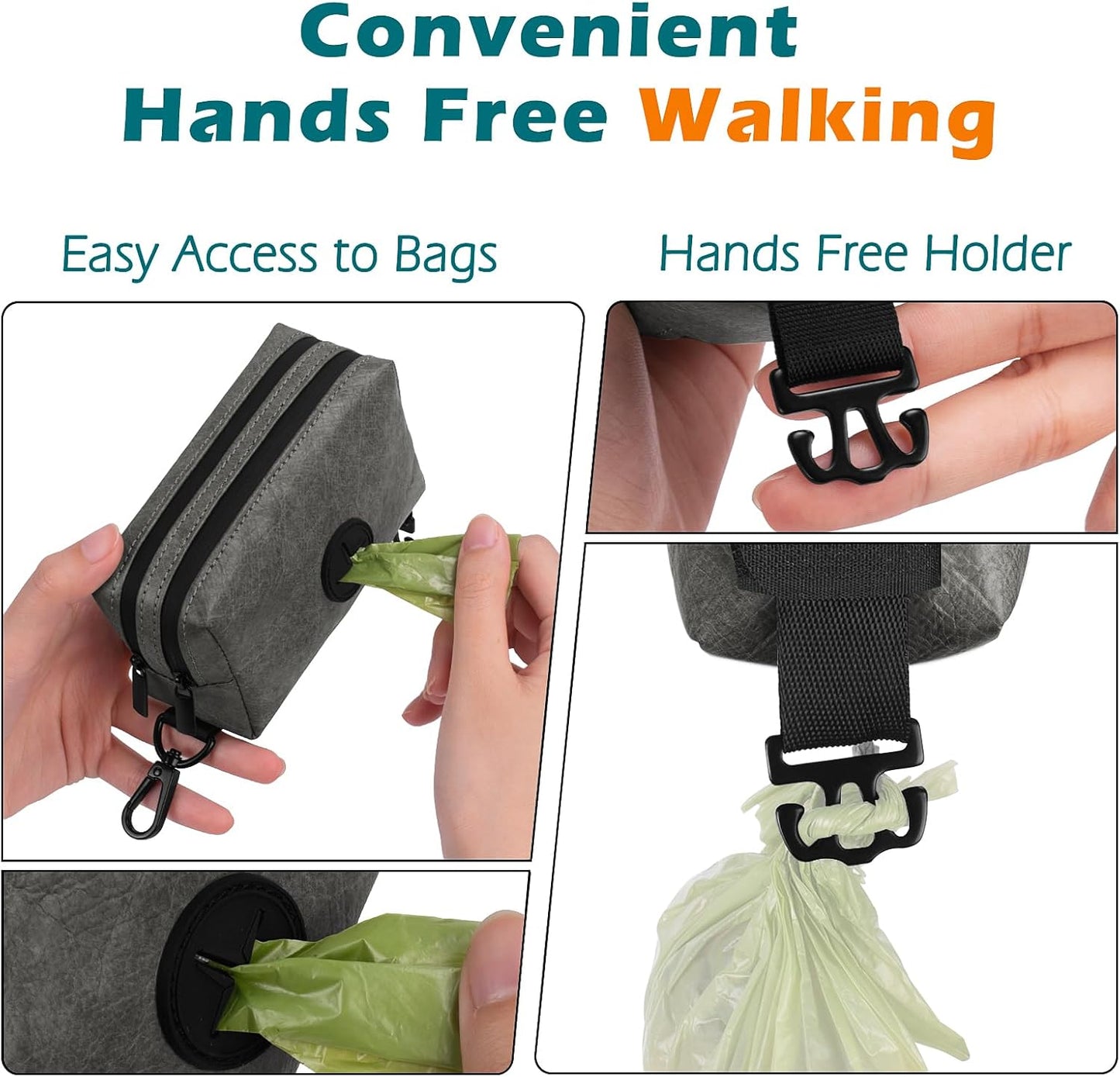 PetBonus Waterproof Dog Poop Bag Holder for leashes, Portable Pet Waste Bag Dispenser, 2 Pouches for Treat Holder and Walking Accessories, Fit All Leashes, Includes 1 Roll of Dog Poop Bags (Green)