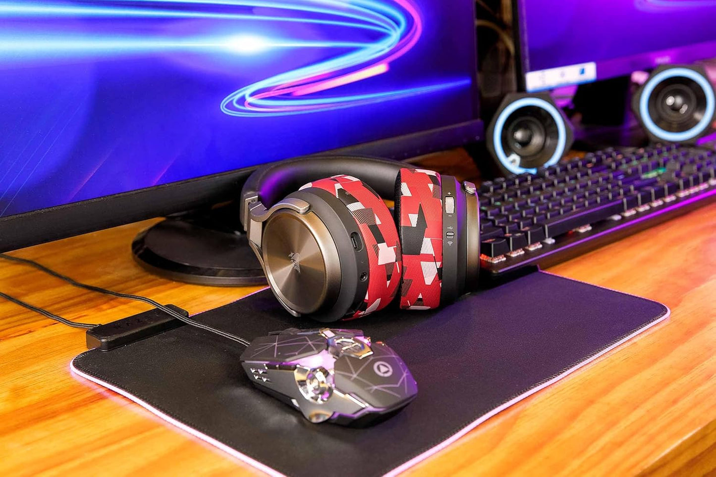 WC Freeze Virtuoso - Hybrid Fabric Cooling Gel Replacement Earpads for Corsair Virtuoso Gaming Headset, Made by Wicked Cushions, Improved Durability, Thickness and Sound Isolation |90s Black
