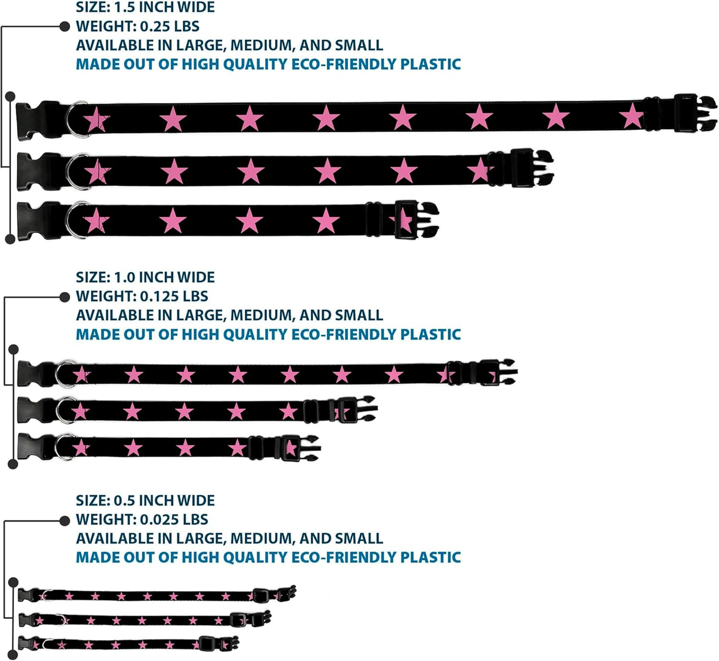 Buckle-Down PC-W21909-M Dog Collar Plastic Clip Buckle, 1"x11"-17", Star Black/White