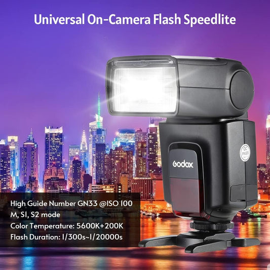 Godox TT520 II On-Camera Flash Electronic Speedlite + AT-16 2.4G Wireless Trigger Transmitter Guide Number 33 S1 S2 Modes Compatible with Canon Sony Nikon Fijifilm Olympus Cameras with Mi Hot Shoe - PuriLite