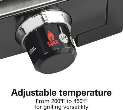 Hamilton Beach Electric Indoor Searing Grill Removable Easy-To-Clean Nonstick Plate, 6-Serving, Extra-Large Drip Tray, Stainless Steel (25360)