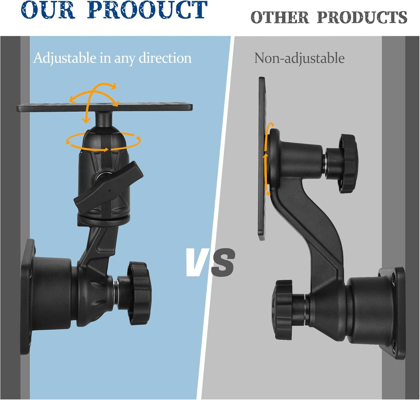 Velpaw Aluminium Vertically or Horizontally Fish Finder Swivel Arm Mount, 7.32" Arm Heavy Duty Chartplotters/Depth Finders Mount, Compatible with Garmin, Lowrance and More, for Boats/Kayaks