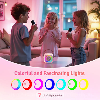 Karaoke Machine, Portable Bluetooth Karaoke Speaker with 2 Wireless Microphones and Party Lights for Kids and Adults, Birthday Gifts for Girls Boys Family Home Party (Beige2)