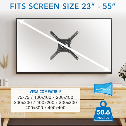 Mount-It! Height Adjustable TV Wall Mount - Full Motion, Pull Down and Vertical Adjustment, Fits 23-55 Inch Screens, Max VESA 400x400mm, Swivel and Tilt Capabilities, 50.6 Lbs Capacity
