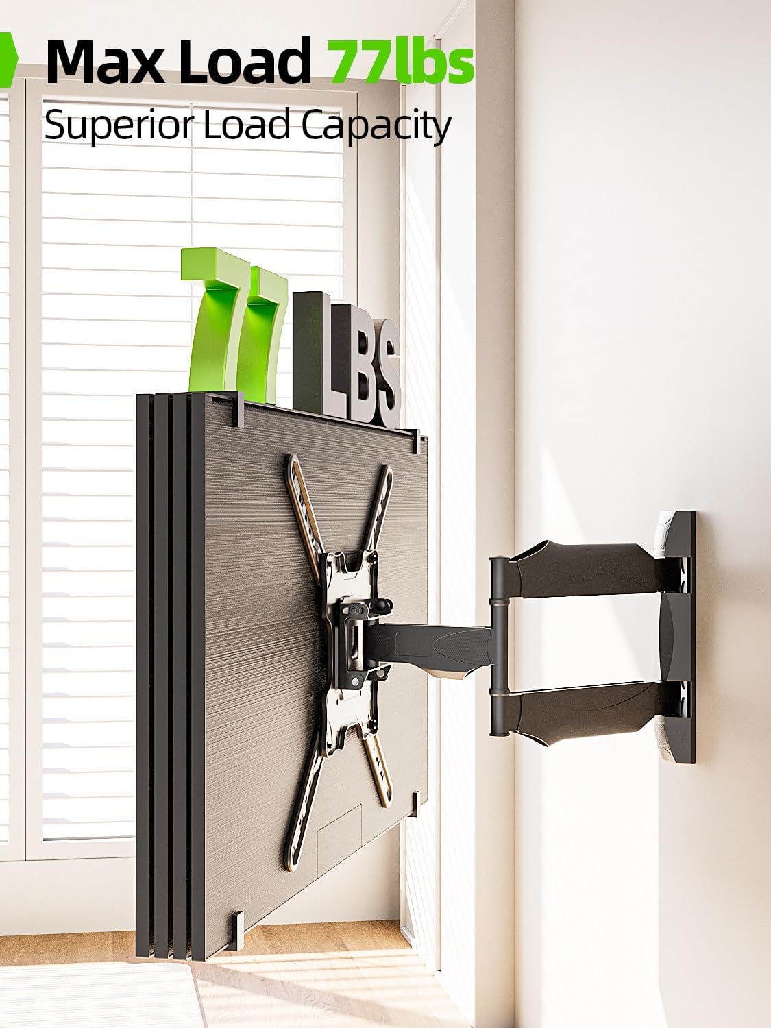 USX MOUNT Full Motion TV Wall Mount for 26-60 Inch TVs up to 77 Lbs, Swivel TV Mount with 19.44" Smooth Extension, Offset Design, Perfect for Corner, Max VESA 400x400mm, XMM016