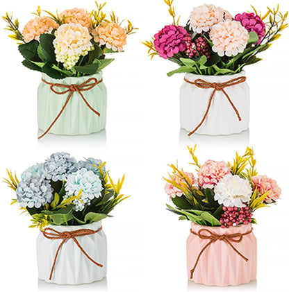 BLOSMON White Fake Flowers with Vase: Small Coffee Table Decor Bathroom Hydrangea Faux Flowers in Vase Office Desk Shelf Home Living Room Bedroom Vanity nightstand Decorations Floral Arrangement