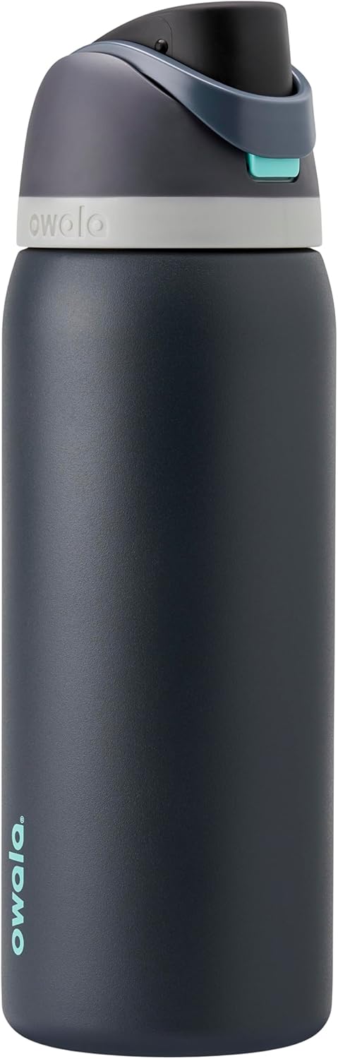 Owala FreeSip Insulated Stainless Steel Water Bottle with Straw for Sports and Travel, BPA-Free, 24-oz, Very, Very Dark