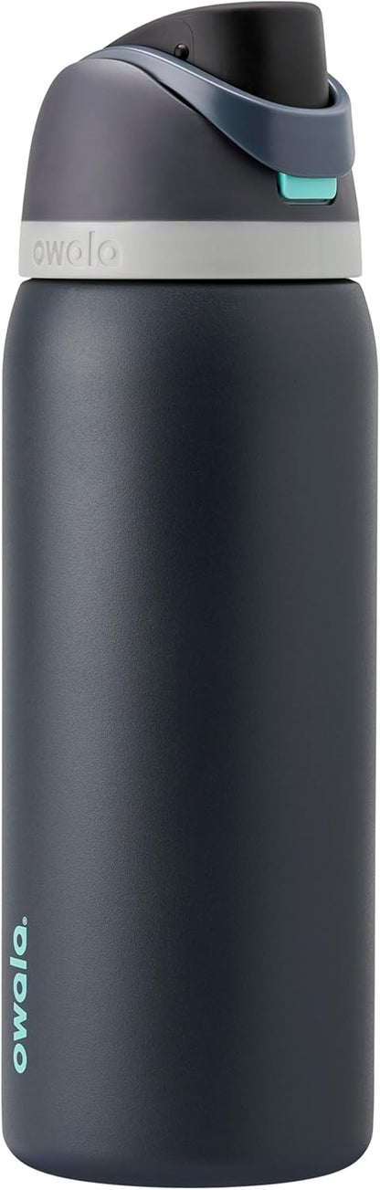 Owala FreeSip Insulated Stainless Steel Water Bottle with Straw for Sports and Travel, BPA-Free, 24-oz, Very, Very Dark