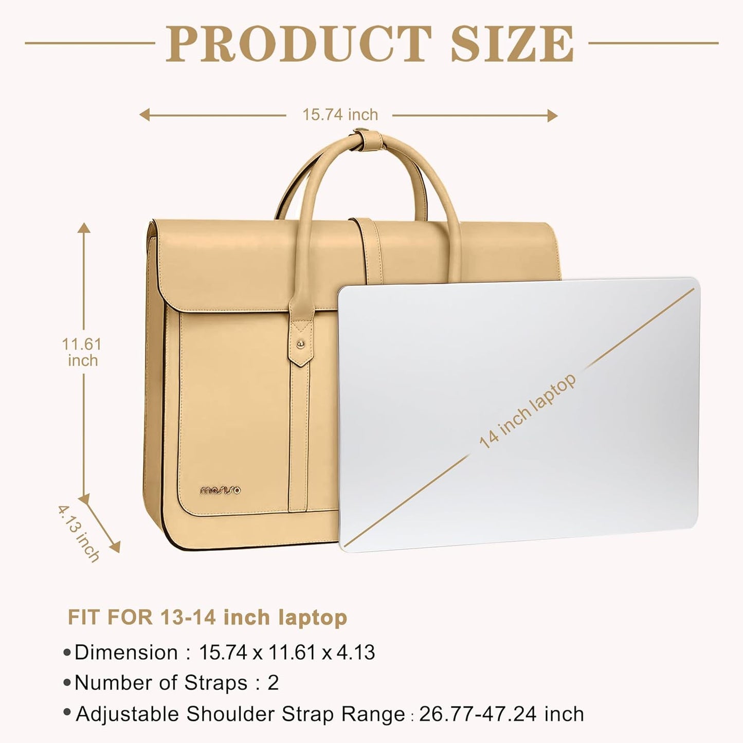 MOSISO Laptop Bag for Women, PU Leather Laptop Shoulder Bag Convertible Backpack, Work Travel Computer Bag with Bowknot - PuriLite