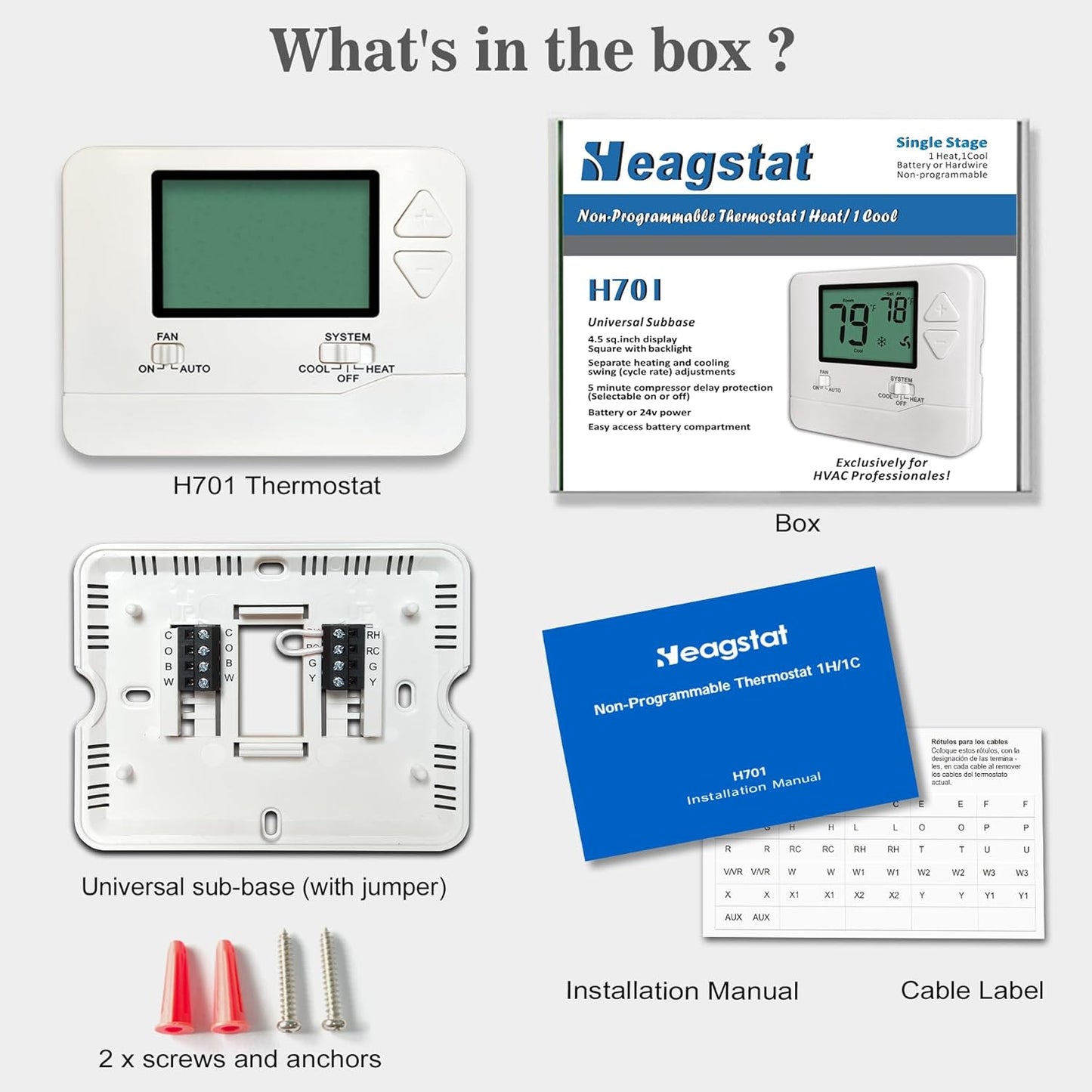 Heagstat Non-Programmable Thermostats for Home Single-Stage 1 Heat/ 1 Cool (with Green Backlight)