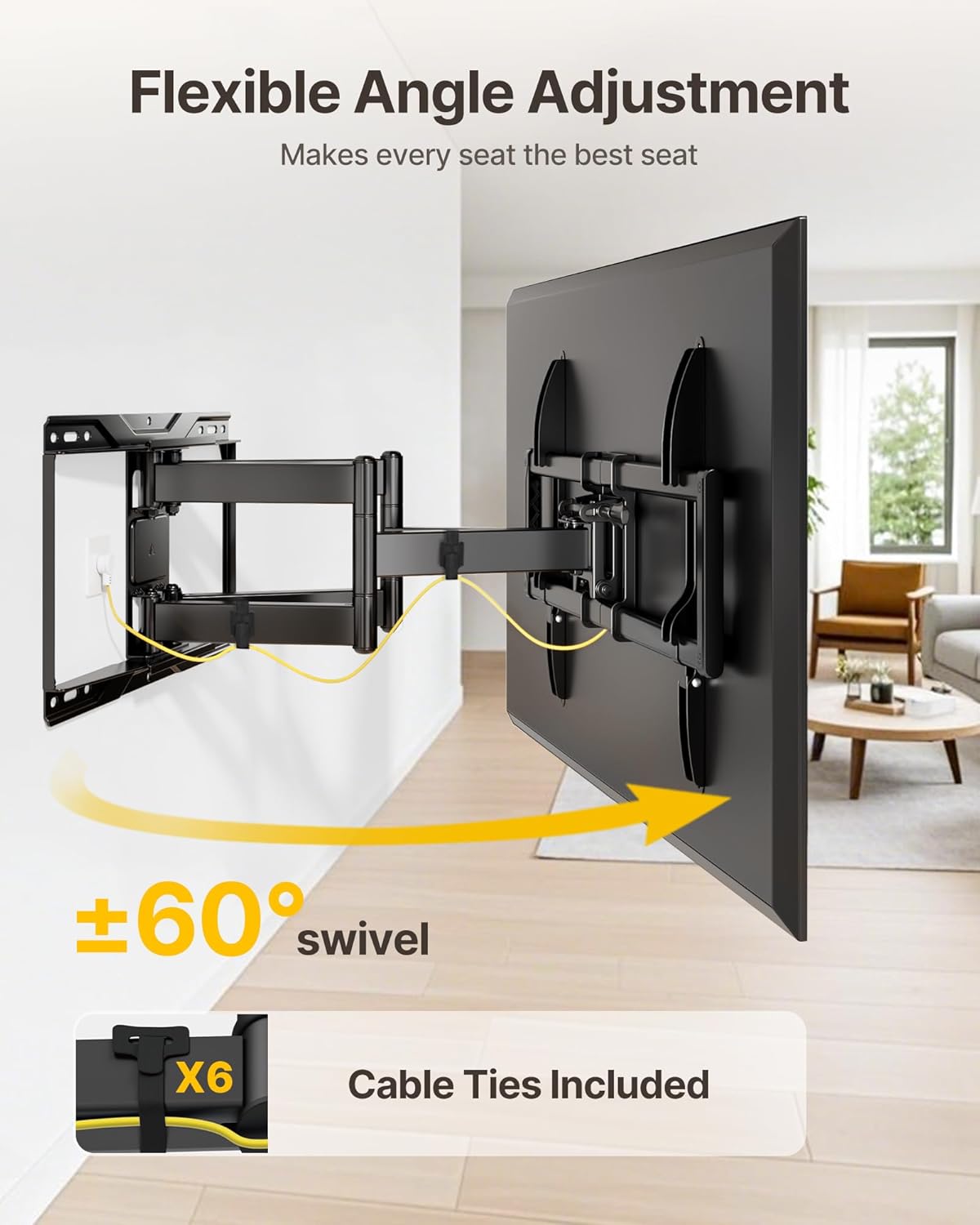 monTEK Full Motion TV Wall Mount for Most 37-90 inch TVs up to 165 lbs, Heavy Duty TV Mount with Dual Articulating Arms, Tool-Free Tilt, Swivel, Extension, Fits 16"/18"/24" Studs, Max VESA 600x400mm