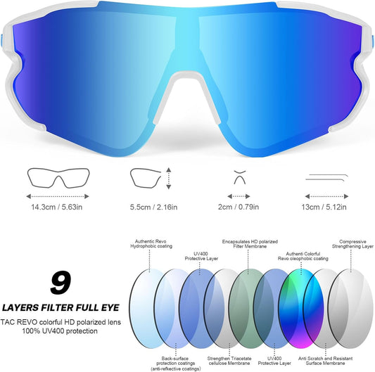 Odoland Polarized Cycling Glasses Sports Sunglasses,Interchangeable Lense,UV400 Baseball MTB Sports Glasses for Men Women - PuriLite