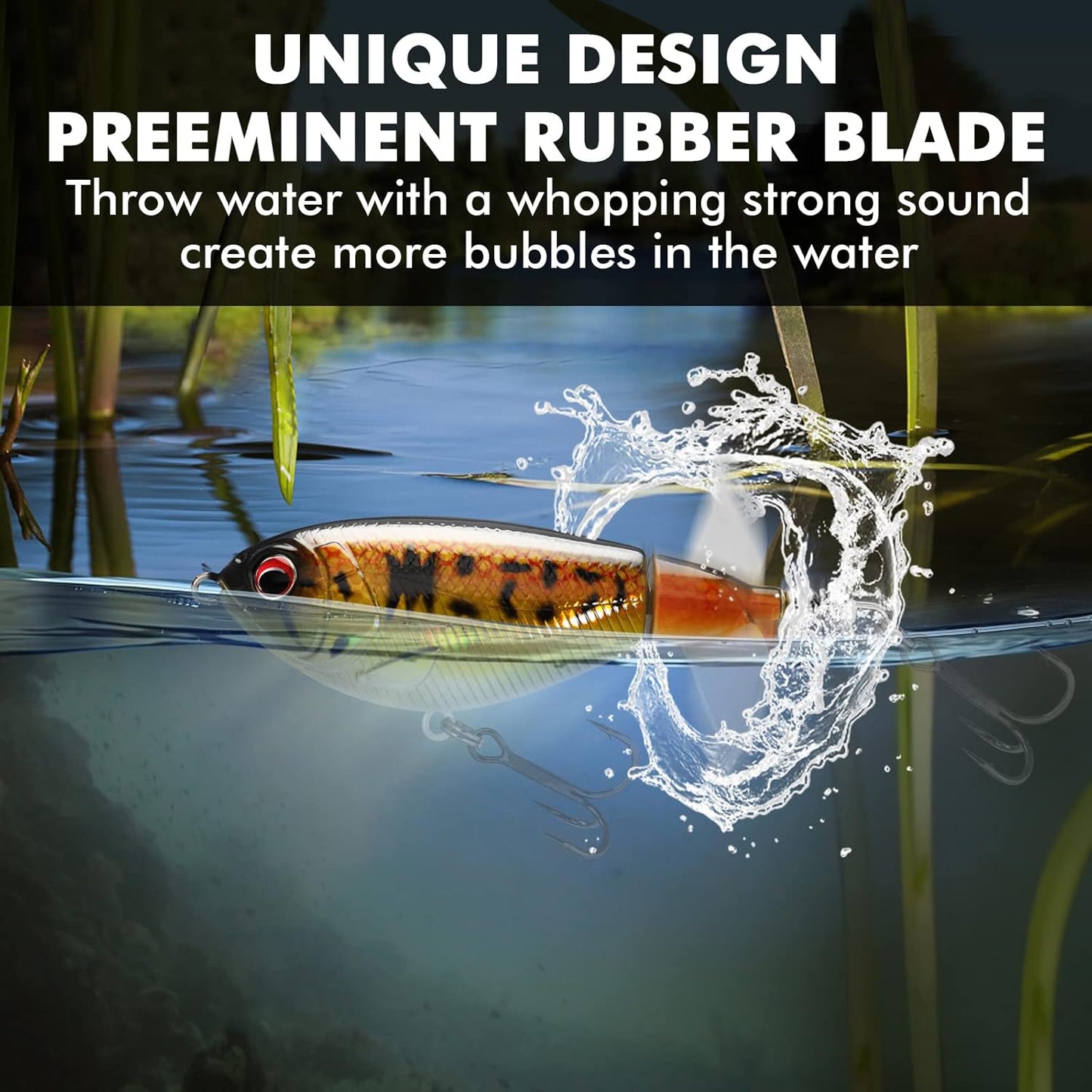 TRUSCEND PoPobait with BKK Hooks, Top Water Plopper Fishing Lures for Bass Walleye Pike Catfish Musky Perch, Floating Lure for Freshwater or Saltwater, Amazing Teasers Fishing Gifts for Family Fishing