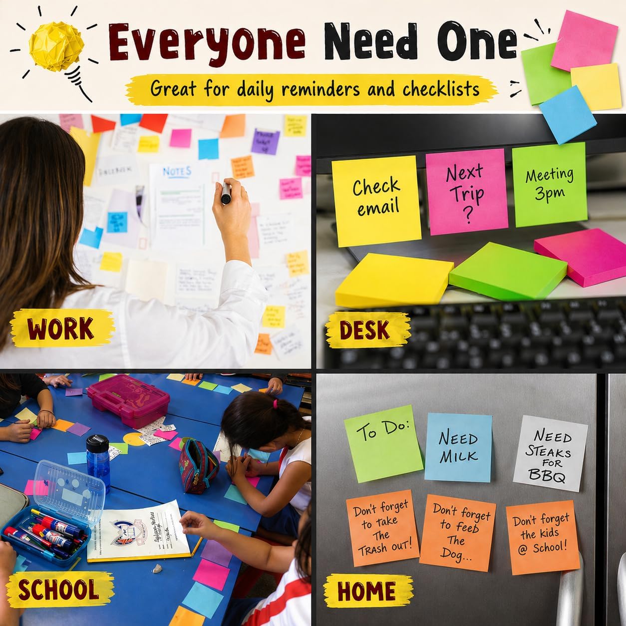Sticky Notes 3x3, 24 Pads/2400 Sheets, Strong Self-Adhesive Note Pads | 3x3 Sticky Notes Pad, 6 Bright Colors, Repositionable, Removes Cleanly, Smooth Thick Paper, Ideal for Home, Office & School