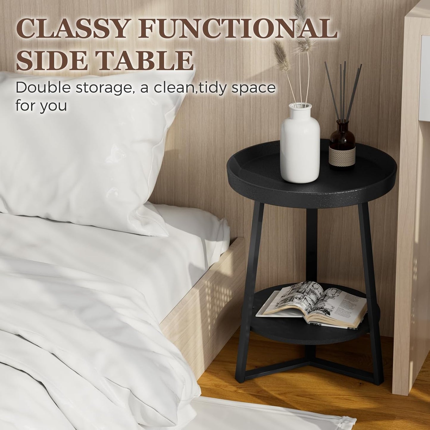 Gadroad Round End Table, Black 15.7 * 15.7 * 23inches