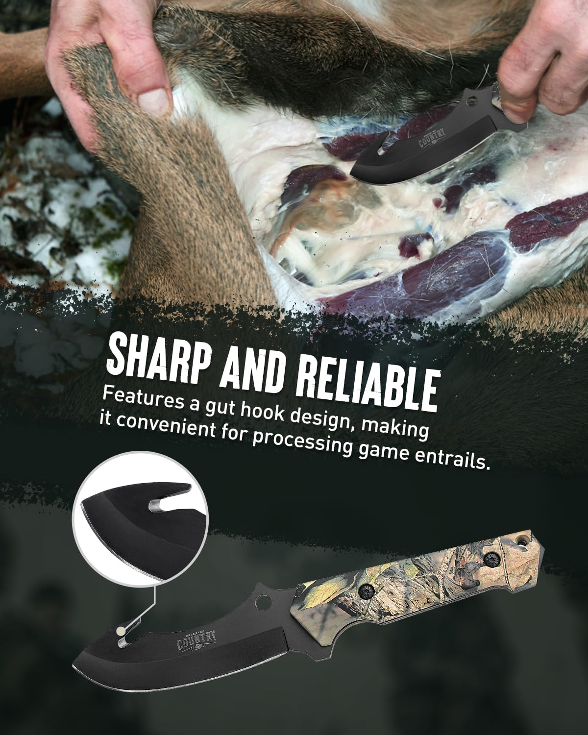 Mossy Oak 2-Piece Hunting Knives Gut Hook Set with Sheath Fixed Blade Stainless Steel Blades