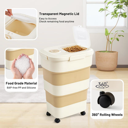 ZOMISIA 40-50lbs Collapsible Dog Food Storage Container with Wheels, Scoop