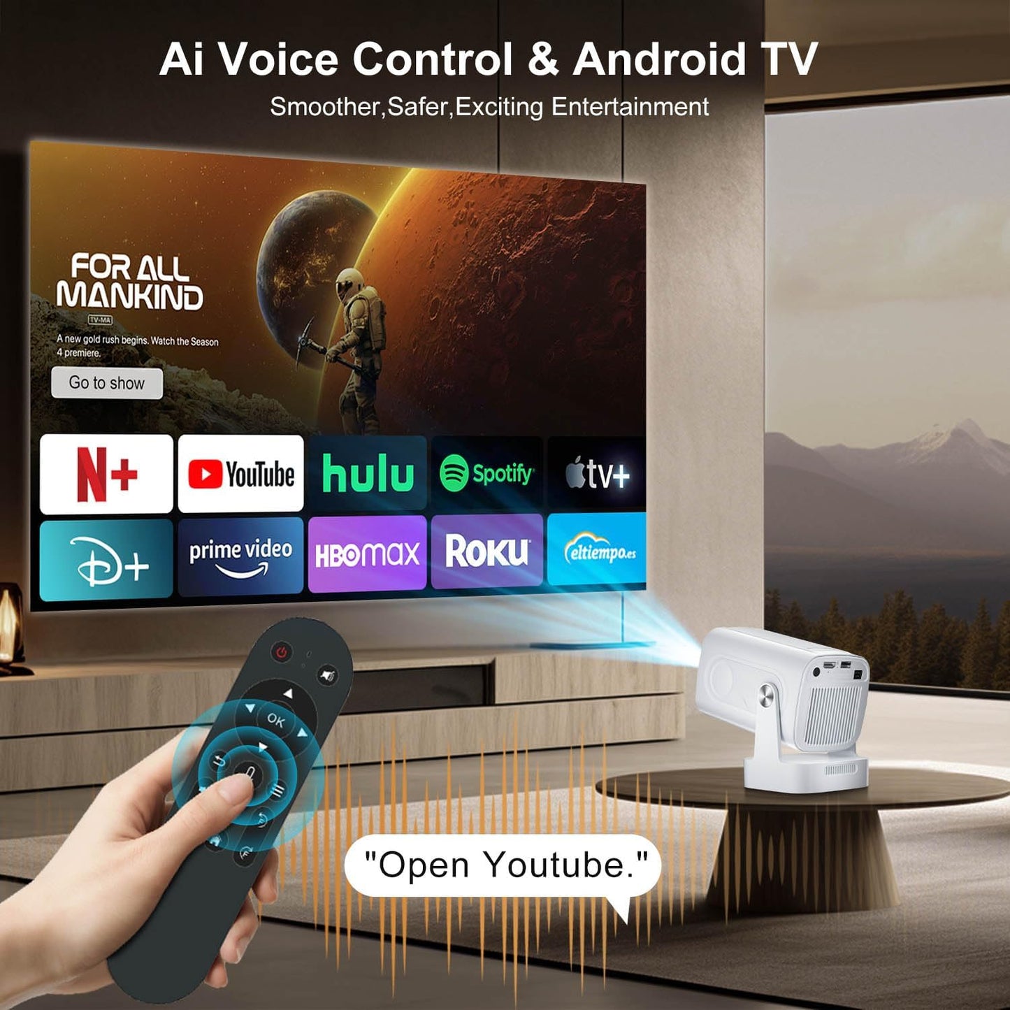[ Auto Focus/Keystone ] Smart Projector with WiFi and Bluetooth 5.4, SALANGE 1080P Native Projectors 4K, Short Throw Projector w Built in Apps, Android 11, Mini Portable Proyector HY260pro