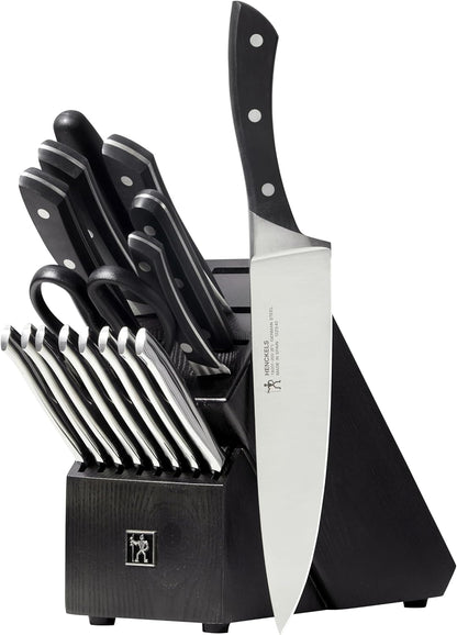 HENCKELS Aviara Premium Knife Block Set - 17 PC Professional Cutlery Knife Set, High Carbon Stainless Steel, Triple Rivet Handle, Chef Knife Set, Knife Set with Block for Kitchen, Black, 17 Piece
