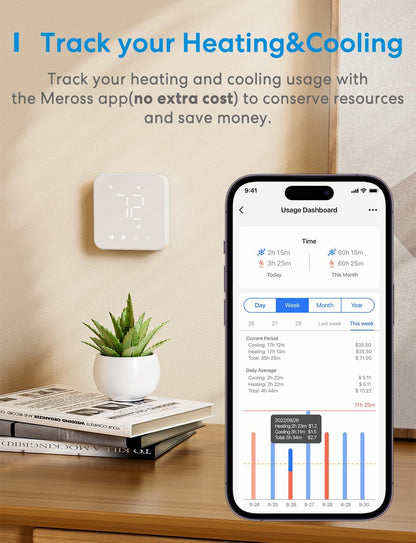 meross Smart Thermostat for Home, WiFi Thermostat Works with Matter, Alexa, Apple Home, Google Assistant, App Voice Control, 7x24h Scheduling, Energy Saving, C-Wire Required