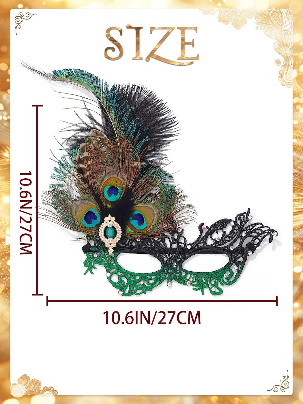 Campsis Peacock Feather Masquerade Mask Green Rhinestone Lace Mask for Women