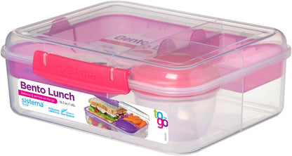 Sistema to Go Bento Box | Lunch Box with Yogurt/Fruit Container | 1.65 L | 6.9 Cup| BPA-Free | Colour May Vary