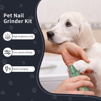 Dog Nail Grinder with LED Light, Rechargeable Pet Nail Grinder Kit with Nail Grinder and Trimmer, Low-Noise, 2-Speed Powerful Pet Nail Trimmer for Large Medium Small Animal Nail Care (Blue)