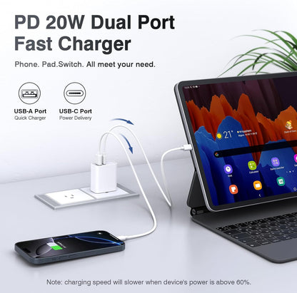 USB C Wall Charger Block 20W, 2-Pack Dual Port PD Power Delivery Fast Type C Charging Block Plug Compatible with iPhone 11/12/13/14/15/16/Pro Max, XS/XR/X Pro Samsung Galaxy