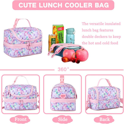 VASCHY Lunch Box Bag Men, Insulated Two Compartments Bento Cooler Bags for Adults/Women/Kids for School,Daycare,Kindergarten,Picnic Black