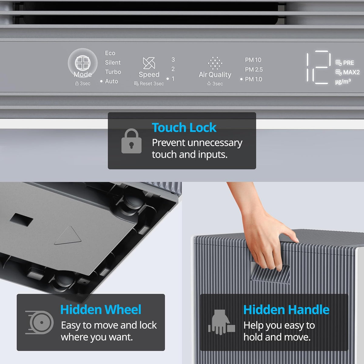 COWAY Air Purifiers for Whole Home Up to 4,253ft², 2 Sets of XL HEPA Filters and Washable Pre-Filters for Dual Purification, AQI, Turbo Mode, Timer, Wheels, 5yr Warranty, Airmega ProX White