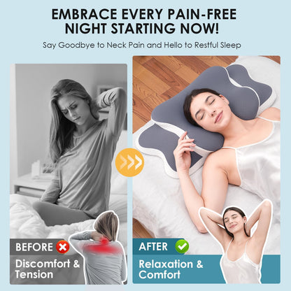 Memory Foam Pillow, 2 in 1 Cervical Pillow for Neck Pain Relief, Ergonomic Neck Support Pillows for Side Back Stomach Sleepers with Comfortable and Breathable Pillowcase