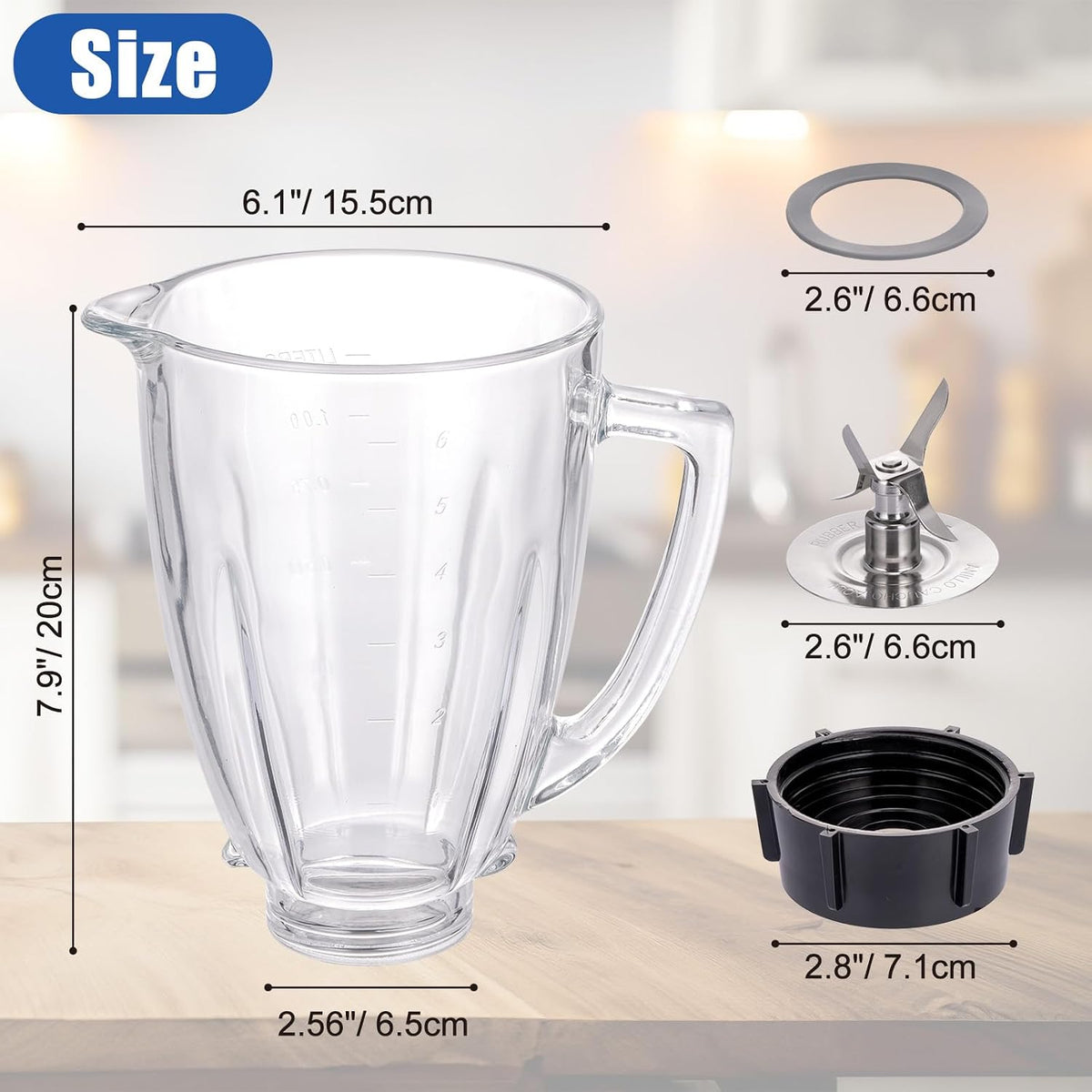 6 Cup Blender Glass Jar Replacement Parts with Blade & Lid for Oster Osterizer NOT fit Pro Master or Versa Models