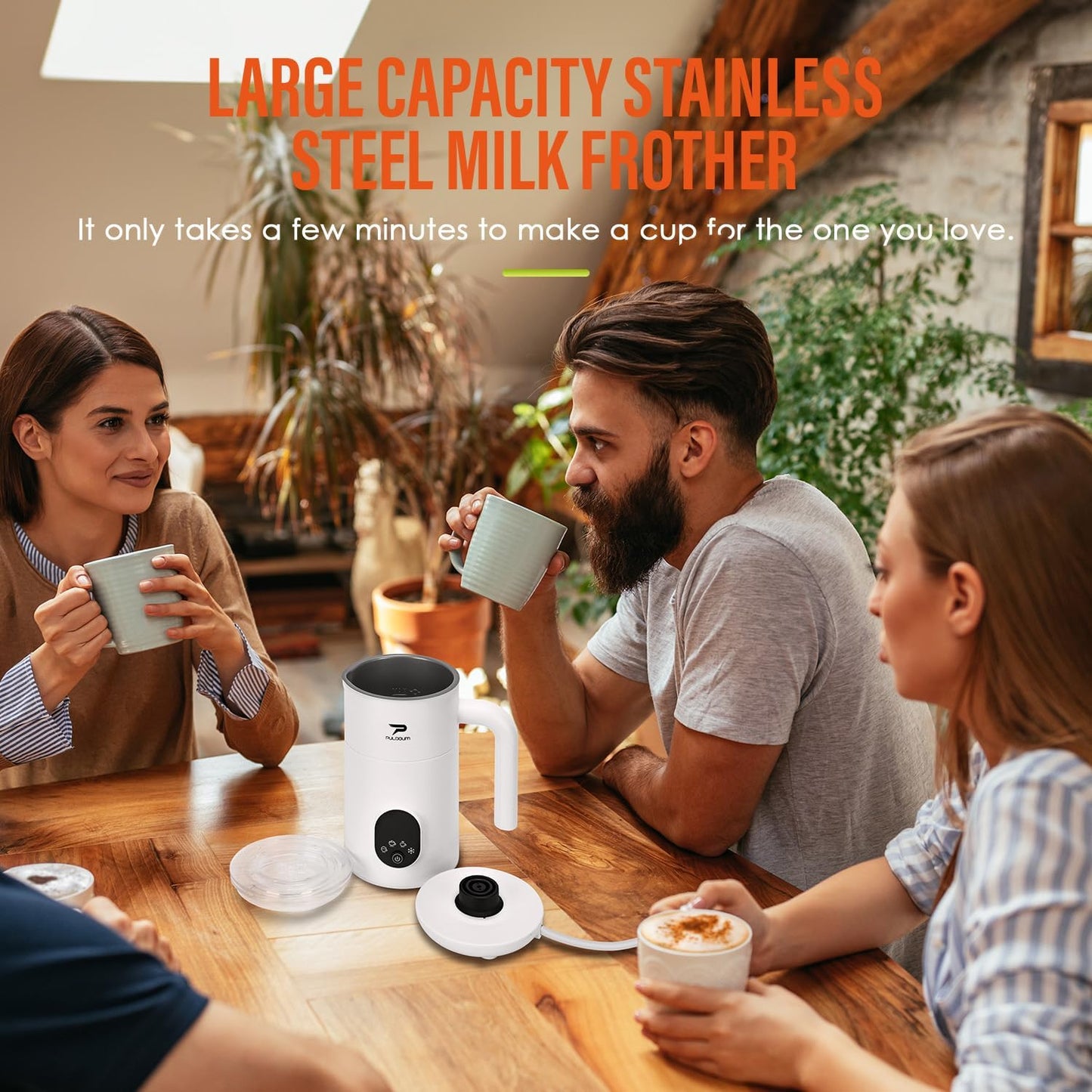 Milk Frother, Electric Milk Frother and Steamer 4 in 1 Automatic Coffee Steamer Frother, 11.8OZ / 350ML Warm and Cold Foam Frother for Coffee,Latte, Cappuccino, Macchiato, Hot Chocolate (White)