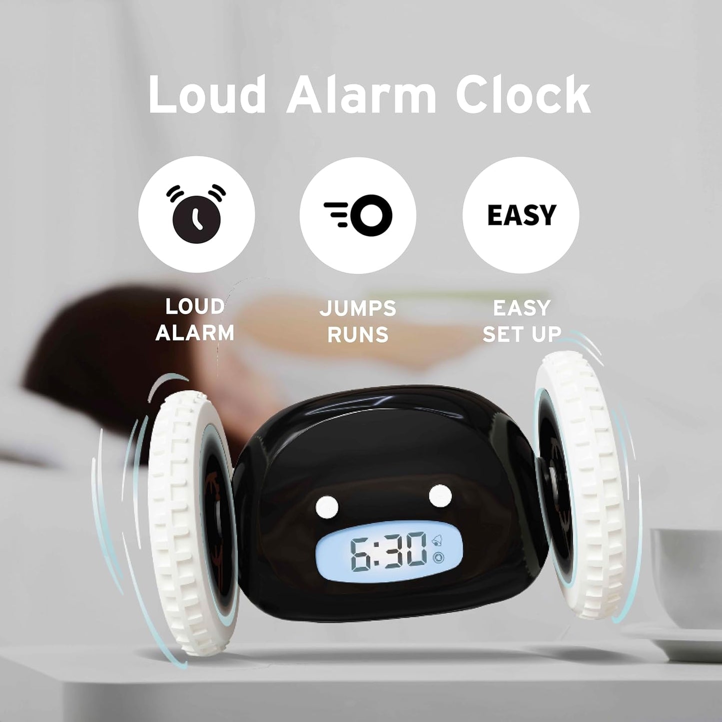CLOCKY Extra Super Loud Alarm Clock for Heavy Sleepers Adults Kids Teens Bedroom, Move Jump Roll Run Away Easy to Set Smart Digital Alarm Clock Funny Gag Gift (Chrome)