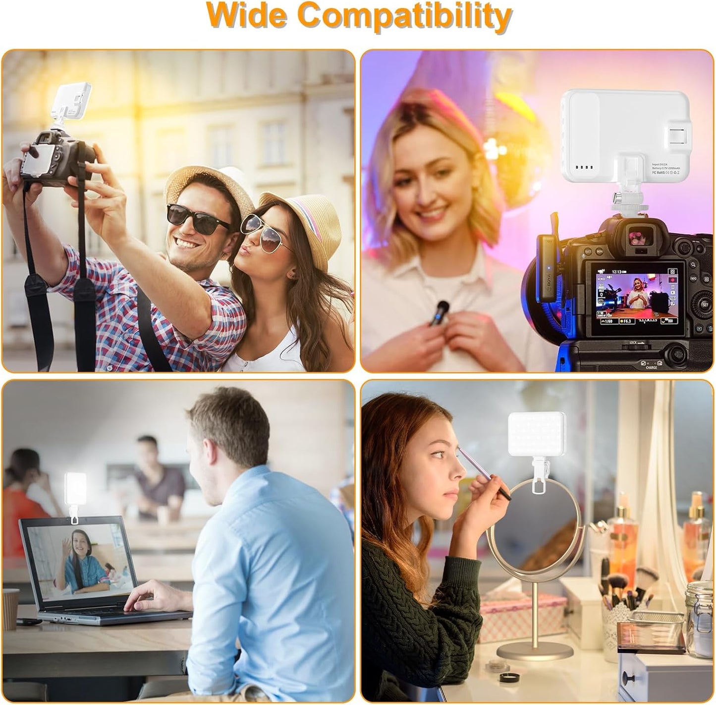 Anautin Selfie Light, 60 LED 2200mAh Rechargeable Clip Fill Video Light (White)