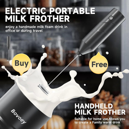Electric Milk Frother Handheld Set,4 in 1 Automatic Milk Frother and Steamer,Cold Foam Maker Set for Hot Chocolate,Latte,Cappuccino and Macchiato,Electric Mixer Handheld Set for Coffee and Eggs Black