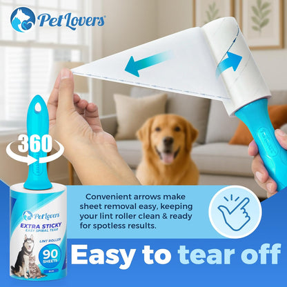 PetLovers Extra Sticky Lint Roller Mega Value Set for Pet Hair Removal, Dog and Cat Lint Remover (1 Pack Reusable)